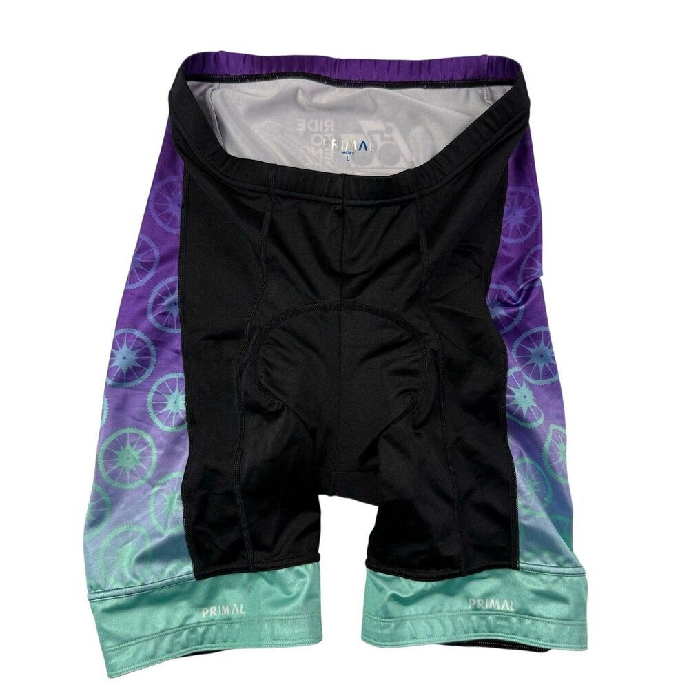 Primal Padded Cycling Shorts Men Size Large Ride to End ALZ Wheel Printed